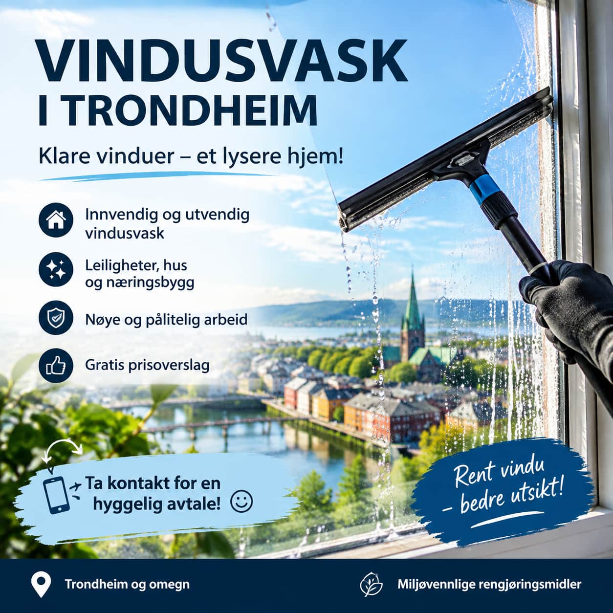 Profesjonell vindusvask med utsikt over Trondheim